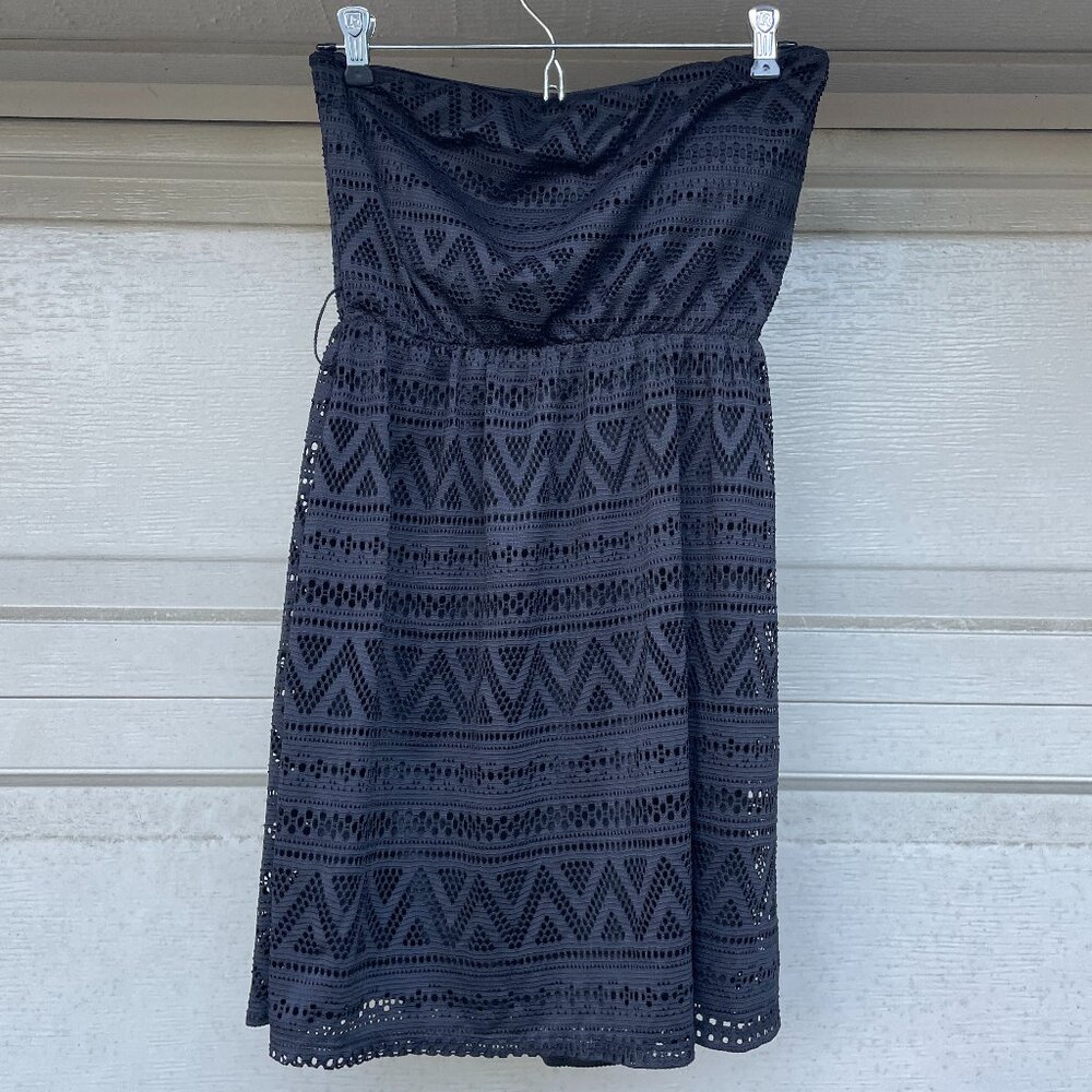 Almost Famous Black Crochet Style Lace Strapless Festival Dress Beach Siren M